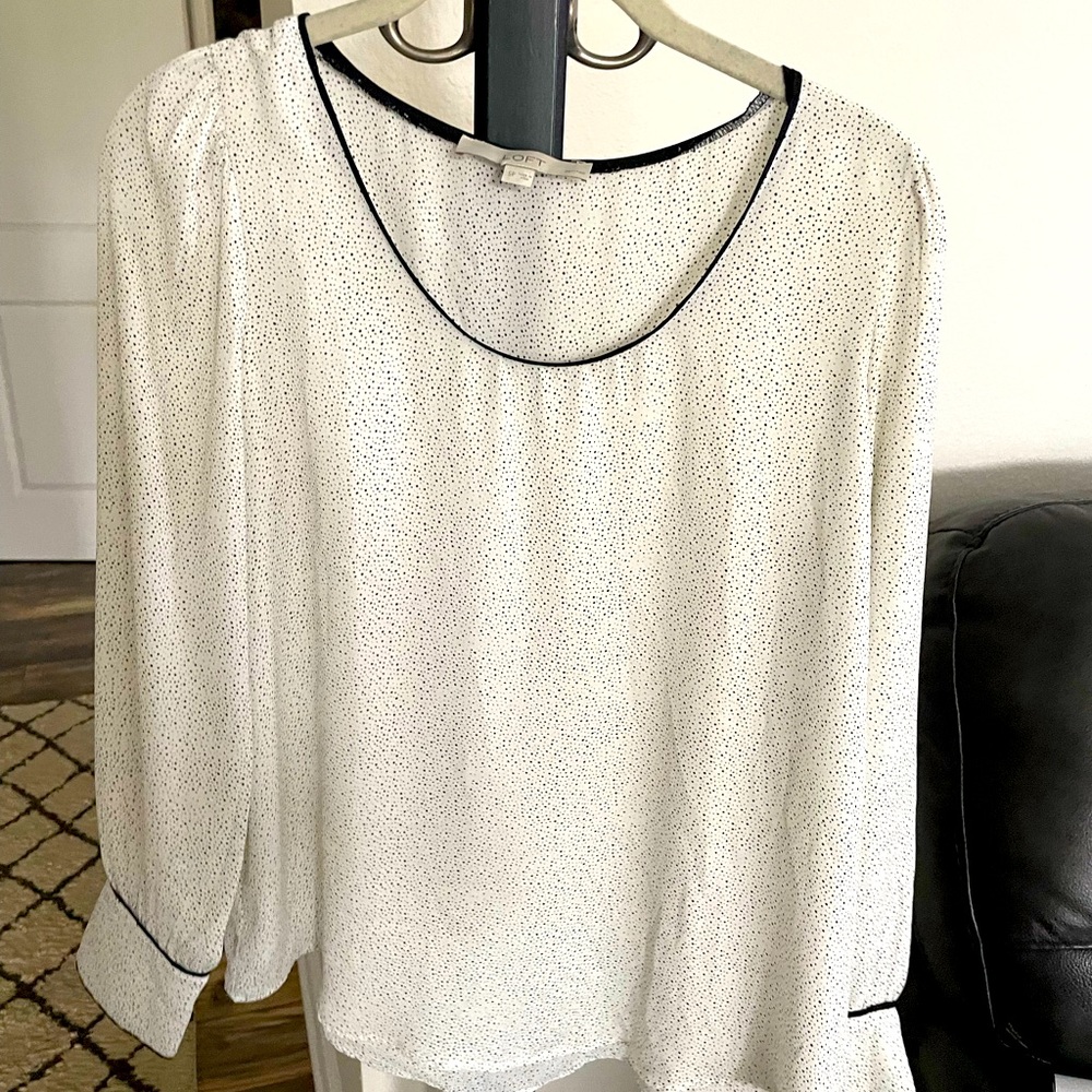 Loft long sleeve blouse size small white with small black dots - dressy